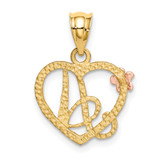 14k Two-Tone Heart Letter A  Initial Pendant