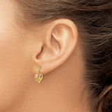 14k Two-tone Heart w/Flower Post Dangle Earrings