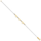 14K Two-tone Hearts and Diamond-cut Beads 6 inch Bracelet