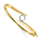 14k Two-tone Holds 1 carat 6.5mm Round Stone Hinged Oval Bangle Bracelet Mounting