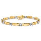 14k Two-tone Holds 1.87 carat 11-3.5mm Round Diamond Curved Bar Link 7 inch Tennis Bracelet Mounting