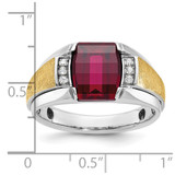 14k Two-tone IBGoodman Men's Satin Created Ruby and 1/20 carat Diamond Complete Ring