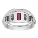 14k Two-tone IBGoodman Men's Satin Created Ruby and 1/20 carat Diamond Complete Ring
