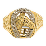14k Two-Tone Mens Horseshoe with Horse in Center Ring Mounting