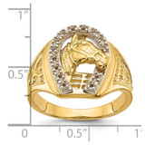 14k Two-Tone Mens Horseshoe with Horse in Center Ring Mounting