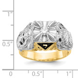 14k Two-tone Men's Polished and Textured with Black Enamel and AA Quality Diamond Masonic Ring - Y4-606AAF23-7648