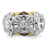 14k Two-tone Men's Polished and Textured with Black Enamel and AA Quality Diamond Masonic Ring - Y4-FCB17CDE-6045