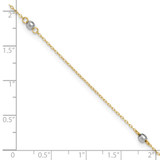 14k Two-tone Mirror Beads 3-Station 9 inch Anklet Plus 1 inch Heart Dangle Extender