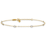 14K Two-tone Oval Cable Chain and Wavy Circles 6-Station 9 inch Anklet Plus 1 inch Heart Dangle Extender