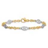 14k Two-tone Polished 6.5mm Fancy Cable Chain and Filigree Oval 7.25 inch Bracelet