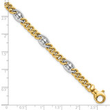 14k Two-tone Polished 7.1mm Fancy Curb/Anchor Chain 7.5 inch Bracelet