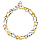 14k Two-Tone Polished 7.3mm Fancy Oval and Round Link 7.25 inch Bracelet
