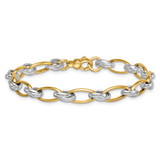 14k Two-tone Polished 7mm Fancy Oval Chain 7.5 inch Bracelet