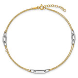 14K Two-tone Polished and Diamond-cut 3-Station 9 inch Anklet Plus 1 inch Extender