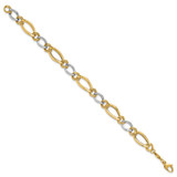 14K Two-tone Polished and Textured Fancy Oval Curb 7.5 inch Bracelet