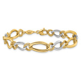14K Two-tone Polished and Textured Fancy Oval Curb 7.5 inch Bracelet