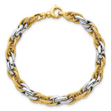 14k Two-tone Polished and Twisted 6.5mm Lightweight Fancy Rope Link 7 inch Bracelet