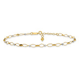 14k Two-tone Polished and Twisted Fancy Oval Links and Mirror Beads 9 inch Anklet Plus 1 inch Heart Dangle Extender