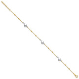 14K Two-tone Polished Beads and Three Dolphins 9 inch Anklet Plus 1 inch Extender