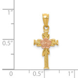14K Two-tone Polished D/C Cross w/Flower Pendant