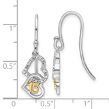 14K Two-tone Polished Diamond Quinceanera Double Heart Dangle Earrings