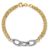14k Two-tone Polished Diamond-cut 7mm Fancy Link 7.5 inch Bracelet