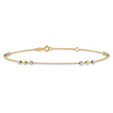 14K Two-tone Polished Diamond-cut Beaded 4-Station 9 inch Anklet Plus 1 inch Extender