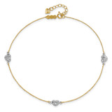 14k Two-tone Polished Diamond-cut Triple Puffed Hearts 10 inch Anklet Plus 1 inch Heart Dangle Extender