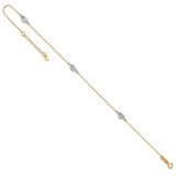 14k Two-tone Polished Diamond-cut Triple Puffed Hearts 10 inch Anklet Plus 1 inch Heart Dangle Extender