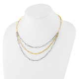 14K Two-tone Polished Fancy Paperclip Link 3-Strand Bib 18.25 inch Necklace