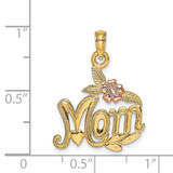 14K Two-tone Polished MOM and Flower Pendant