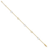 14K Two-tone Polished Open Hearts 5-Station 9 inch Anklet Plus 1 inch Extender