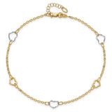 14K Two-tone Polished Open Hearts 5-Station 9 inch Anklet Plus 1 inch Extender
