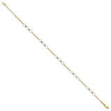 14k Two-tone Polished Oval Links and Faceted Beads 9 inch Anklet Plus 1 inch Heart Dangle Extender
