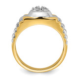 14k Two-Tone Ridged-Sides Circular Top Mens Ring Mounting