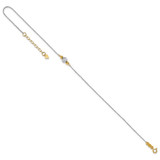 14K Two-tone Ropa Chain and Diamond-cut Beads 9 inch Anklet Plus 1 inch Heart Dangle Extender