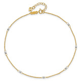 14K Two-tone Ropa Chain with Mirror Beads 7-Station 9 inch Anklet Plus 1 inch Heart Dangle Extender