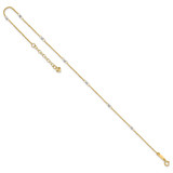 14K Two-tone Ropa Chain with Mirror Beads 7-Station 9 inch Anklet Plus 1 inch Heart Dangle Extender