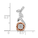 14k Two-Tone Rose and White Gold 1/4 carat Lab Grown Diamond VS/SI+ G+ Complete Rose on Stem Chain Slide Pendant