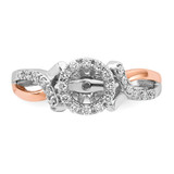 14k Two-Tone Rose and White Gold 1/4 carat Lab Grown Diamond VS/SI+ G+ Halo Semi Mount Peg Set Engagement Ring