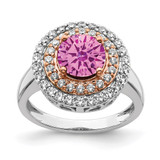 14k Two-Tone Rose and White Gold 5/8 carat Lab Grown Diamond VS/SI+ G+ and Lab Created Pink Sapphire Fashion Ring - RM-96DC6851-6339