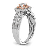 14k Two-tone Rose and White Gold 7/8 carat Lab Grown Diamond VS/SI+ G+ Round Complete Fancy Halo Engagement Ring