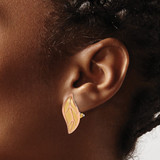 14K Two-tone Rose and Yellow Polished / Brushed Leaf Omega Back Earrings
