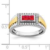 14k Two-tone Ruby and Diamond Mens Ring