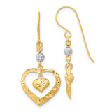 14k Two-tone Satin D/C Heart Dangle Shepherd Hook Earrings - TH-F3F109B6-6505