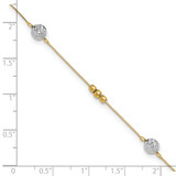 14k Two-tone Textured and Mirror Beads 5-Station 9 inch Anklet Plus 1 inch Bead Dangle Extender