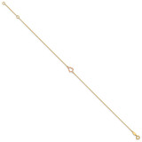 14k Two-tone Textured and Polished Open Heart 9 inch Anklet Plus 1 inch Extender