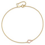 14k Two-tone Textured and Polished Open Heart 9 inch Anklet Plus 1 inch Extender