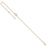 14k Two-tone Textured and Polished Open Heart 9 inch Anklet Plus 1 inch Extender