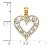 14k Two-Tone Textured Cut-Out Heart w/ Flowers Charm